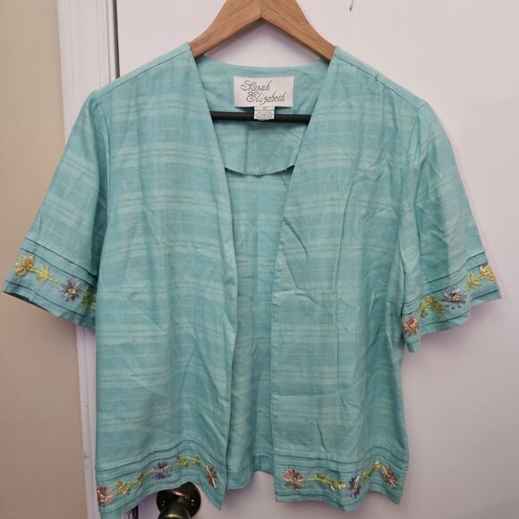 VTG Sarah Elizabeth Floral Daisy Prairie Cottage Open Front Top Jacket Sz 12 - Picture 1 of 4